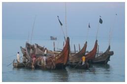 Many different boats in the harbor of Moheshkali